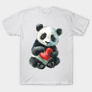 Valentine Giant Panda Bear Holding Heart T-Shirt